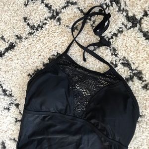 Merona Crochet Halter Top Black One Piece Swimsuit